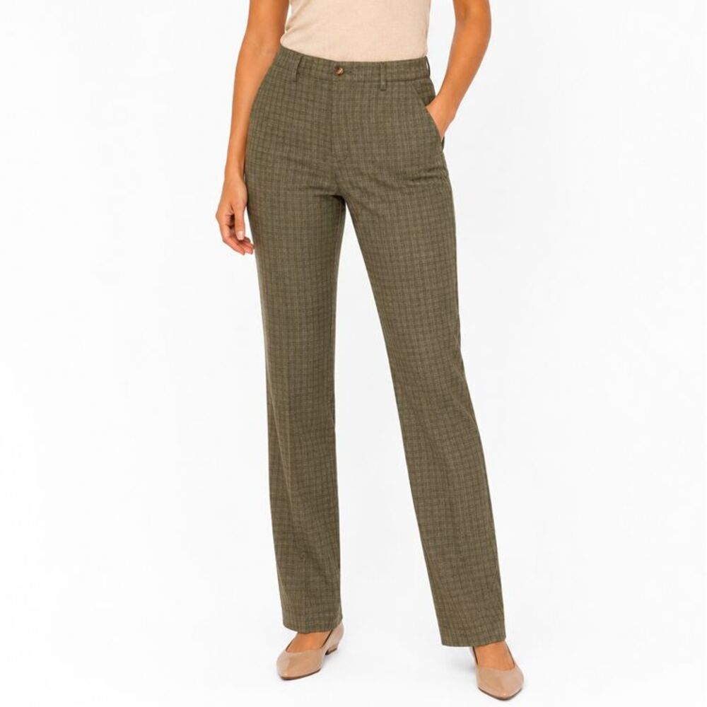 Willow & Root Women L Olive Green Plaid Straight Leg Pull On Pants Stretch NWT